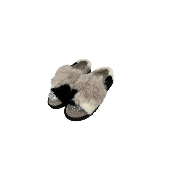 Ugg Australia Patchwork Fluff Slipper Slide Sheepskin Gray Black Womens 9 - Picture 1 of 9